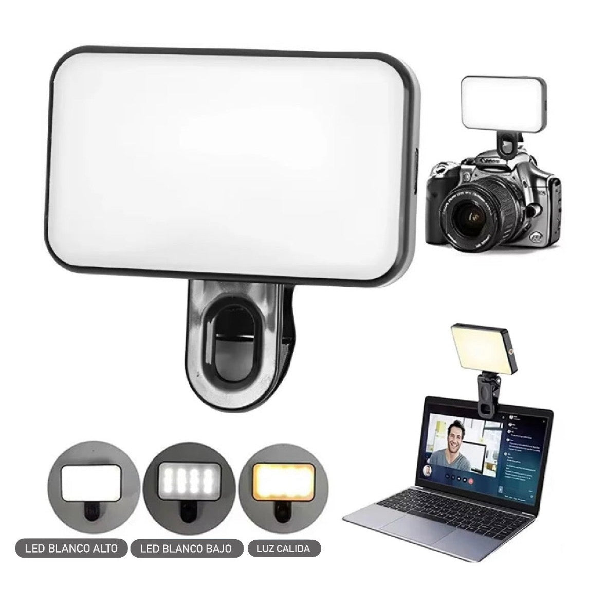 Luz LED portátil para selfies y videollamadas - 3 modos de iluminación